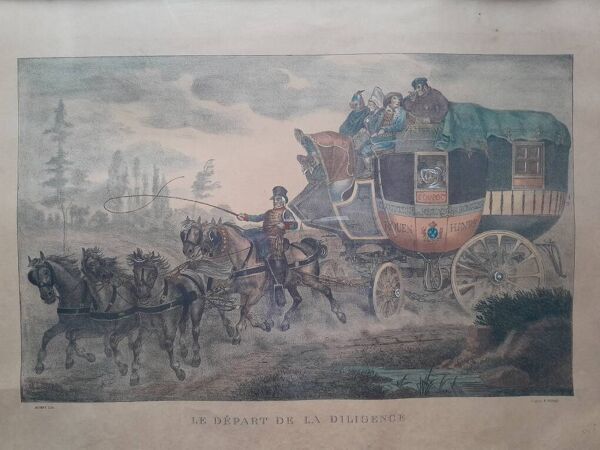 Lithographie ''Le départ de la diligence
