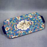 Plat à cake Longwy, décor floral et médaillon d’oiseaux, début XXème