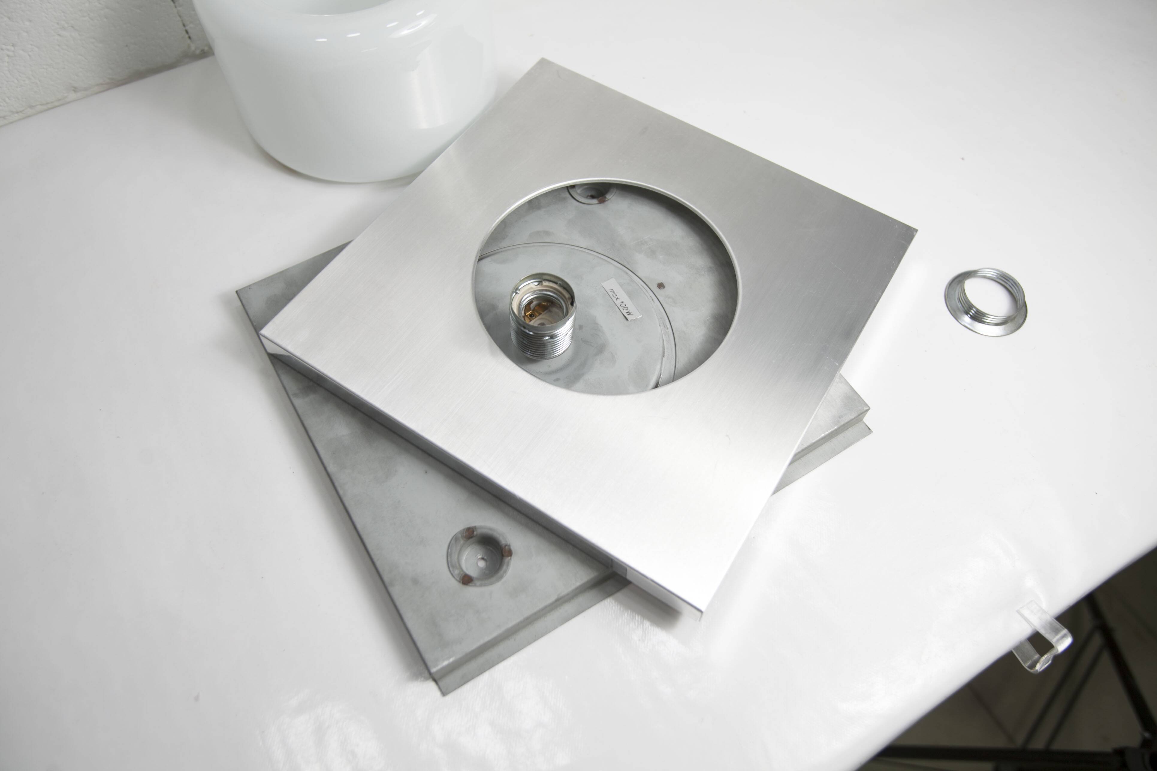 Ceiling light Doria Leuchten 1960, Germany, Alu Opaline + bulb