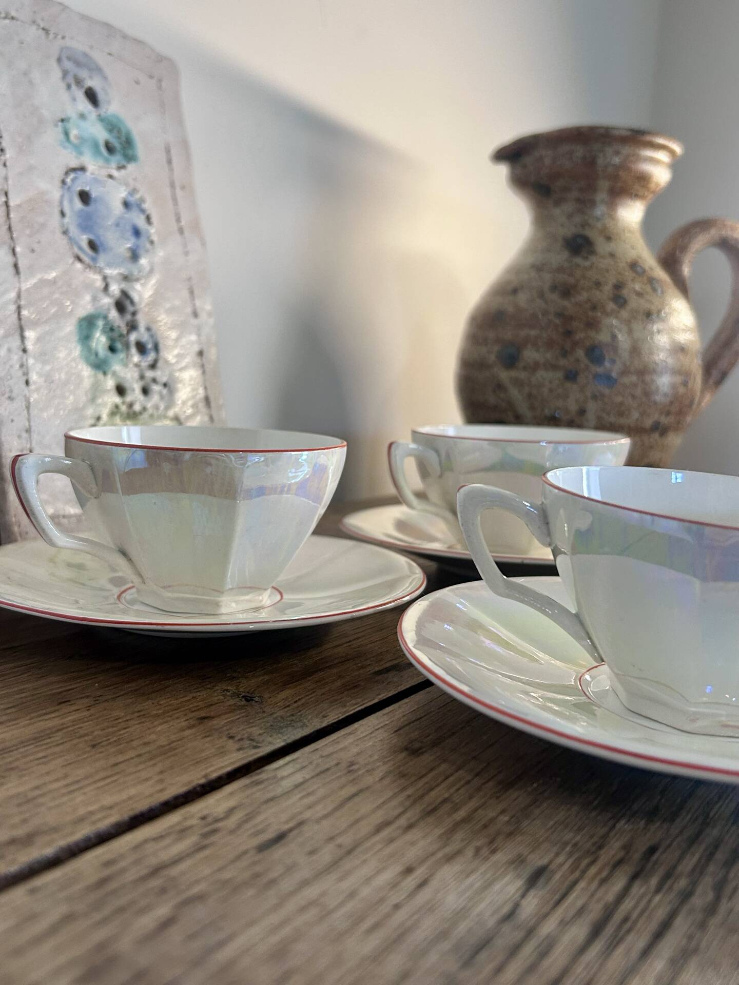 Iridescent vintage coffee service Digoin Sarreguemines