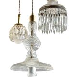 Suspension cascade triple Holophanes and vintage pendants