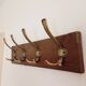 Rustic style wall coat rack – 50 cm – 4 metal hooks – Stained wood