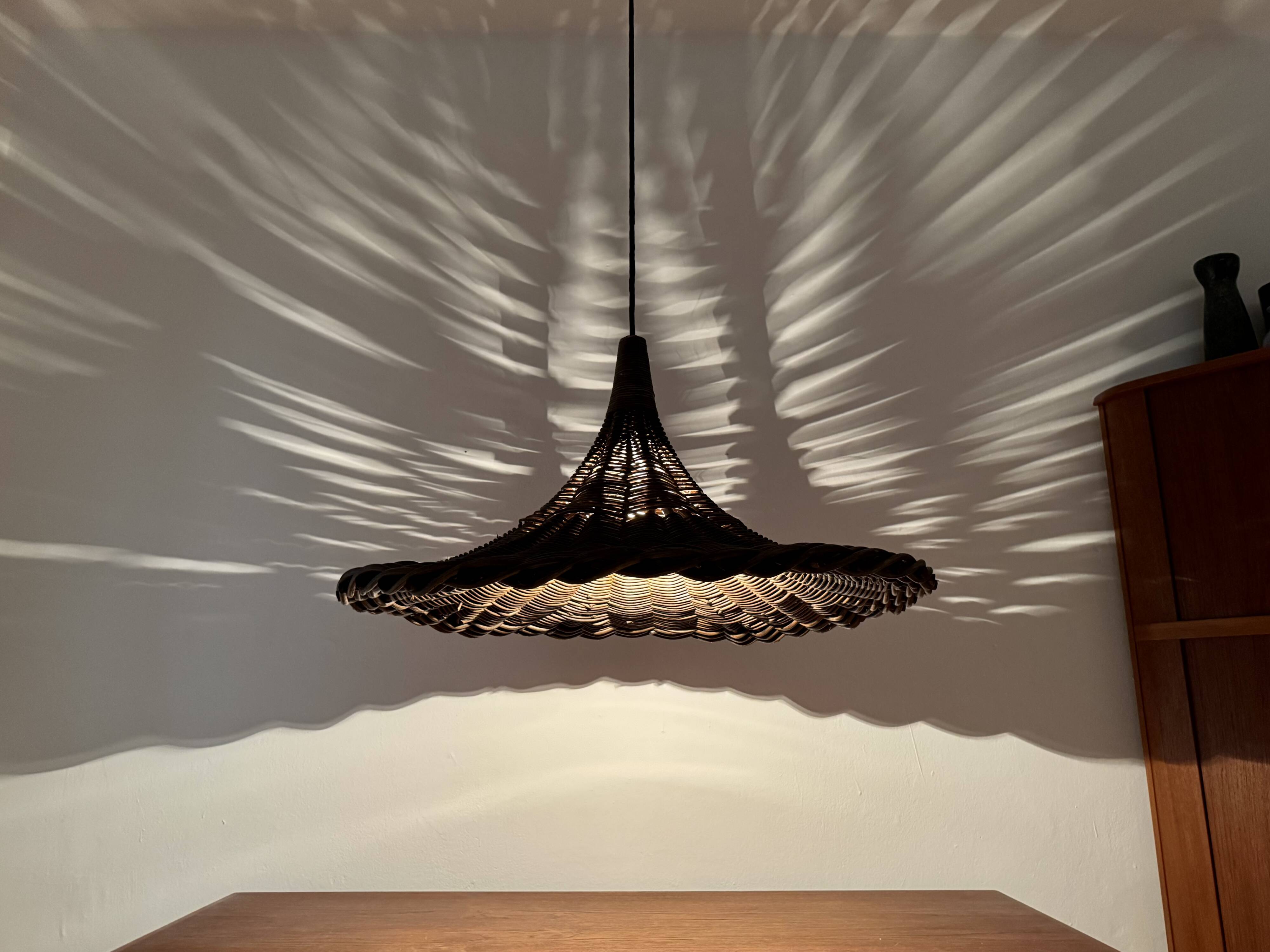 Large Italian Tulip Wicker Pendant Lamp