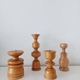 Set of 4 Scandinavian turned wooden candle holders