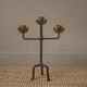Candlestick with three branches wrought iron brass handcrafted unique piece candelabra candle holder