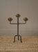 Candlestick with three branches wrought iron brass handcrafted unique piece candelabra candle holder