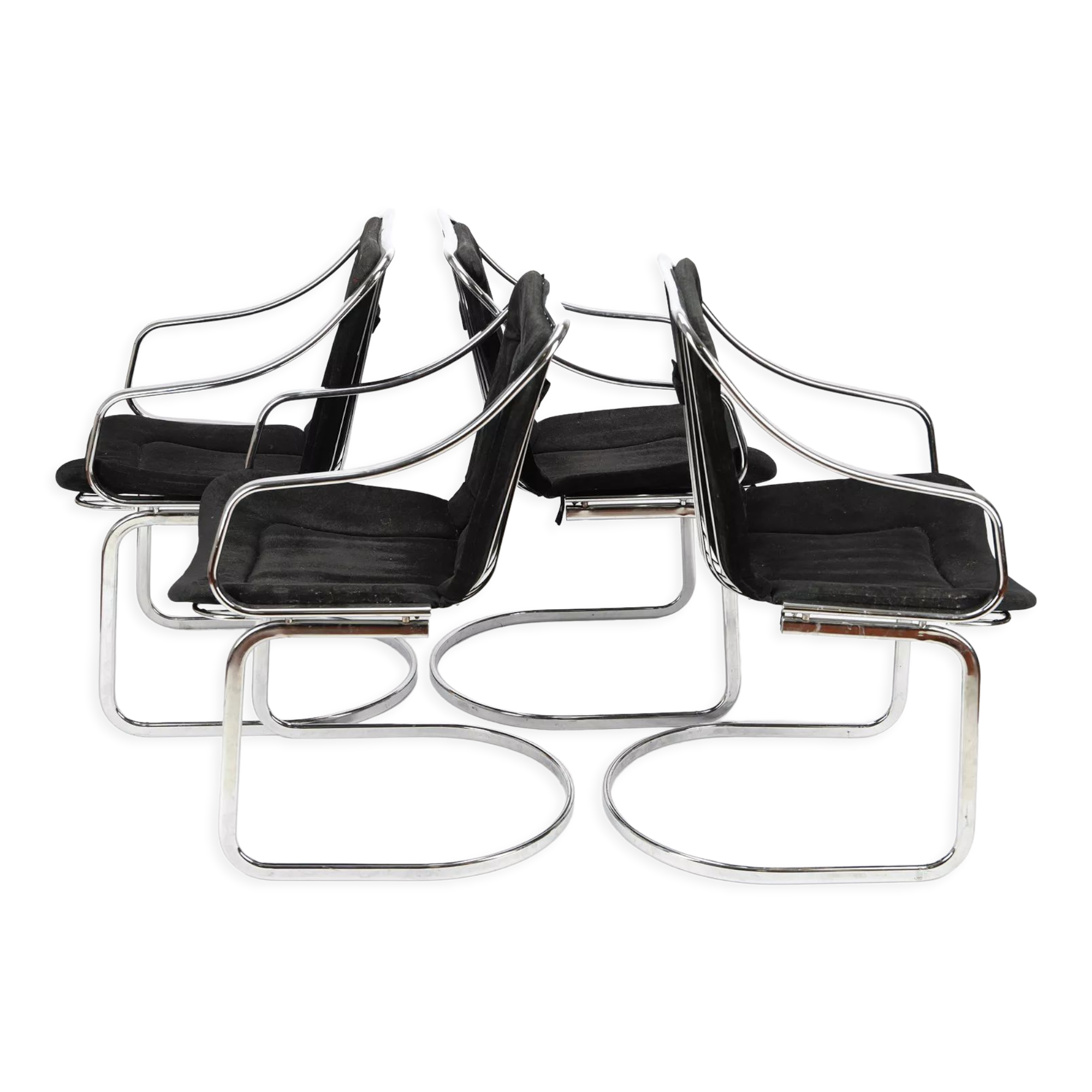 4 chaises en métal chrome, Cidue, Italie , 1980s.