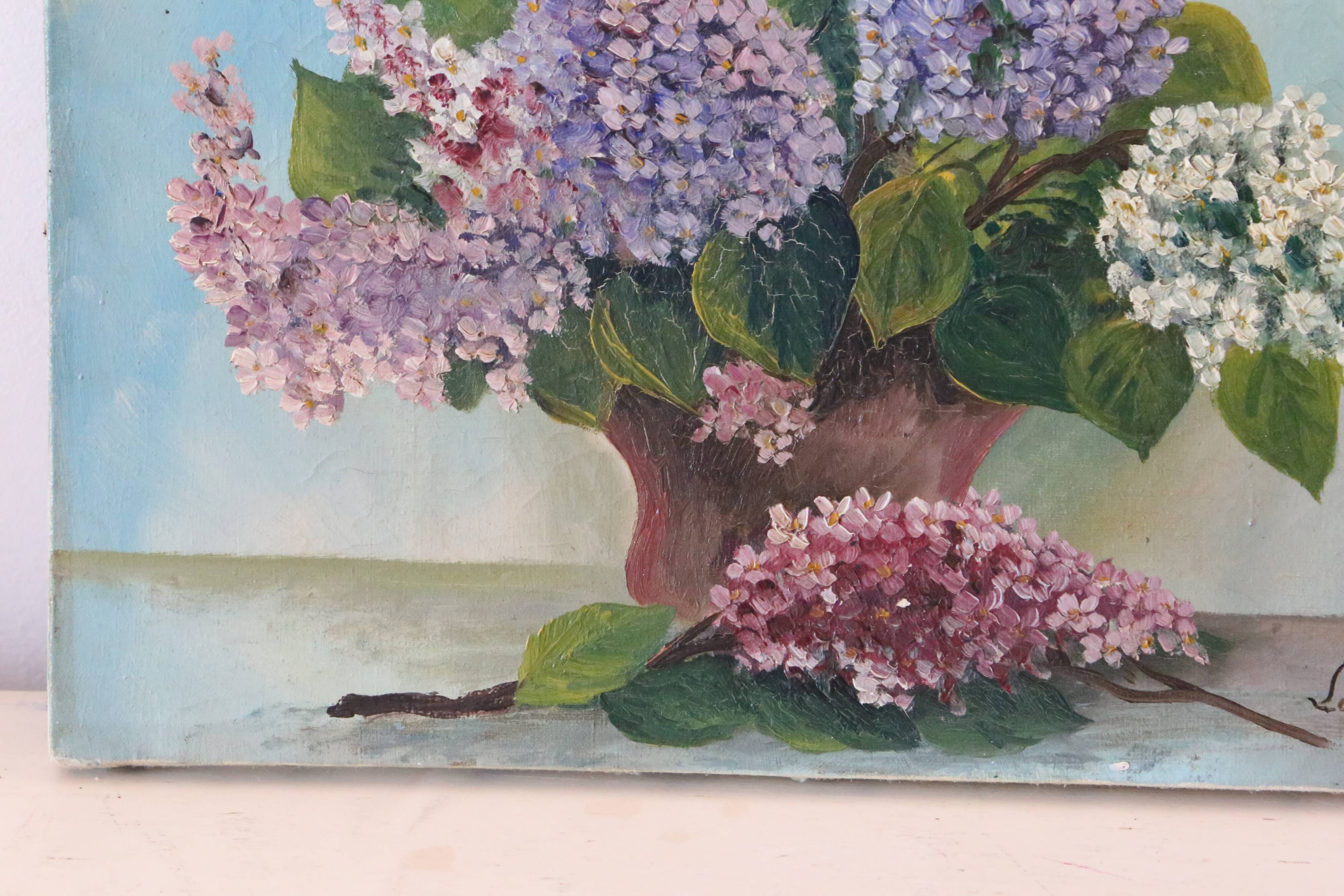 Painting bouquet of flowers, still life, signed Louis Andrey, oil on canvas, mid-twentieth