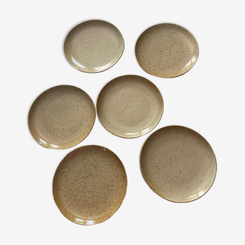 Series of 6 flat plates in vintage stoneware