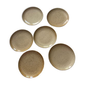 Series of 6 flat plates in vintage stoneware