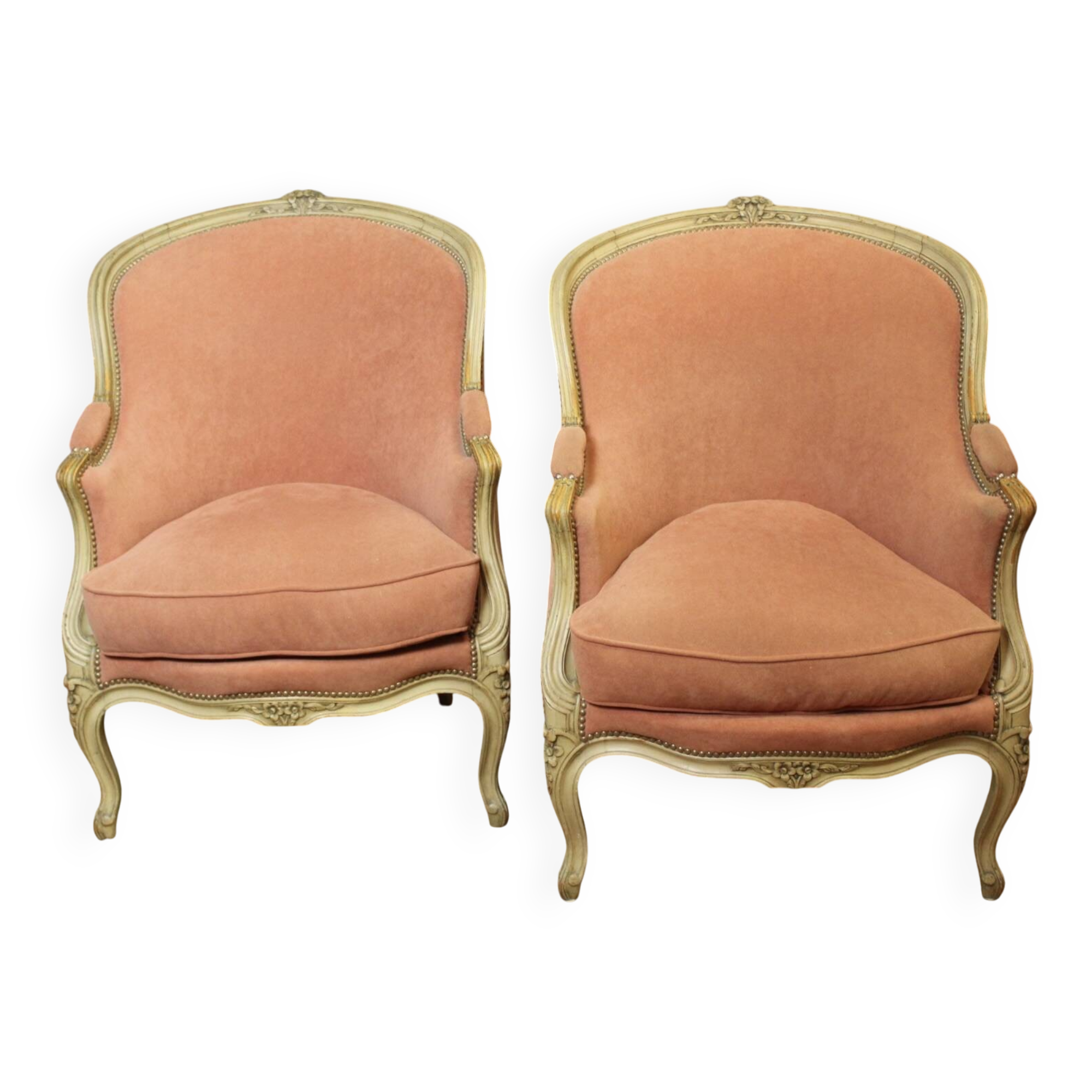 Pair of Louis XV Style Bergeres in Painted Beech Circa 1900