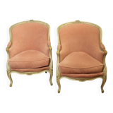 Pair of Louis XV Style Bergeres in Painted Beech Circa 1900