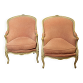 Pair of Louis XV Style Bergeres in Painted Beech Circa 1900