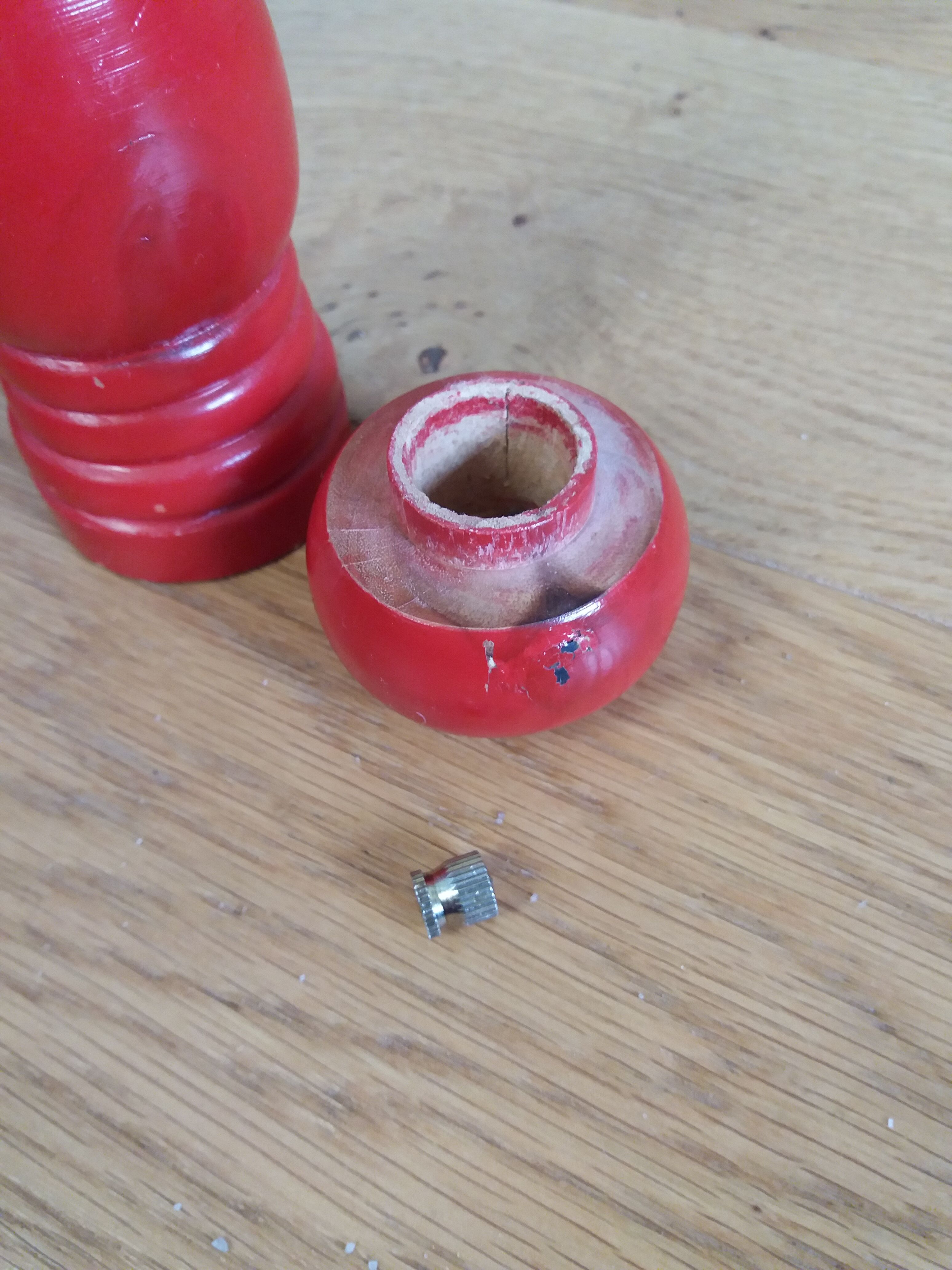 Pepper mill and turned wooden salt shaker