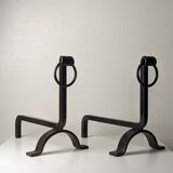 Pair of modernist wrought iron andirons - 1950s