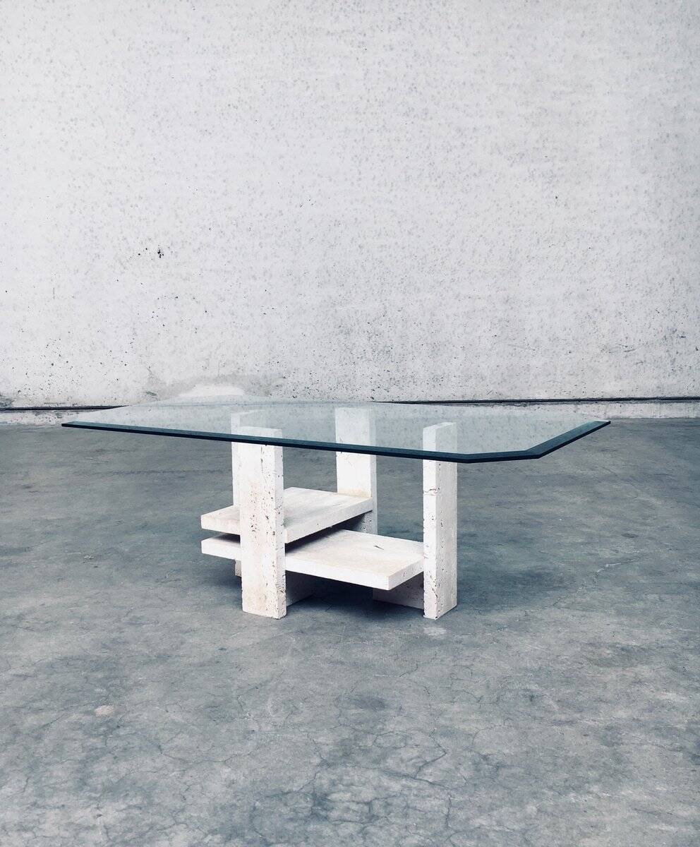 Brutalist Travertine Coffee Table by Willy Ballez, Belgium, 1970s