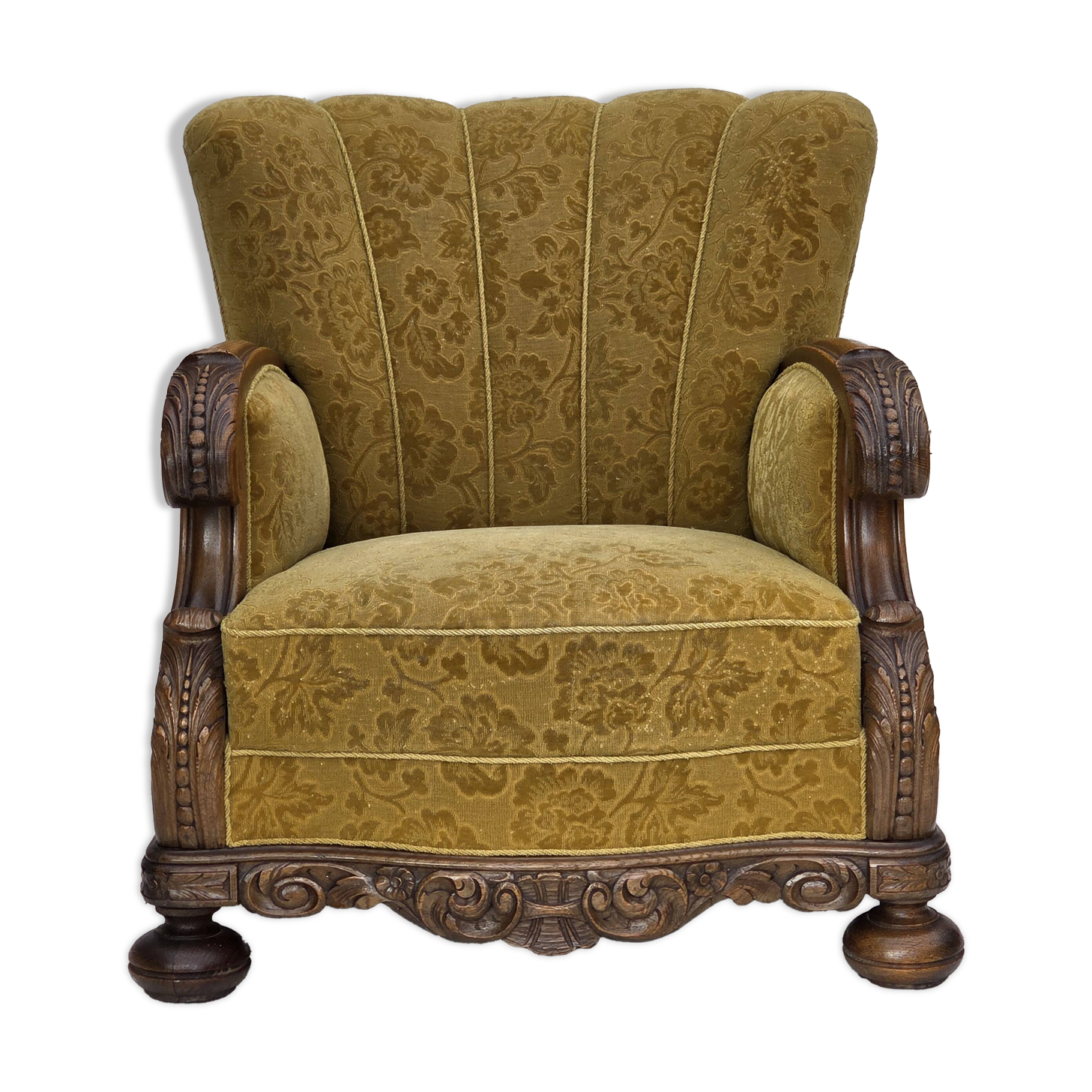 1960s, Danish armchair, furniture wool, solid oak wood.