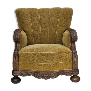 1960s, Danish armchair, furniture wool, solid oak wood.