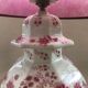 Lampe potiche porcelaine dessin fleurs avec abat-jour violet vintage