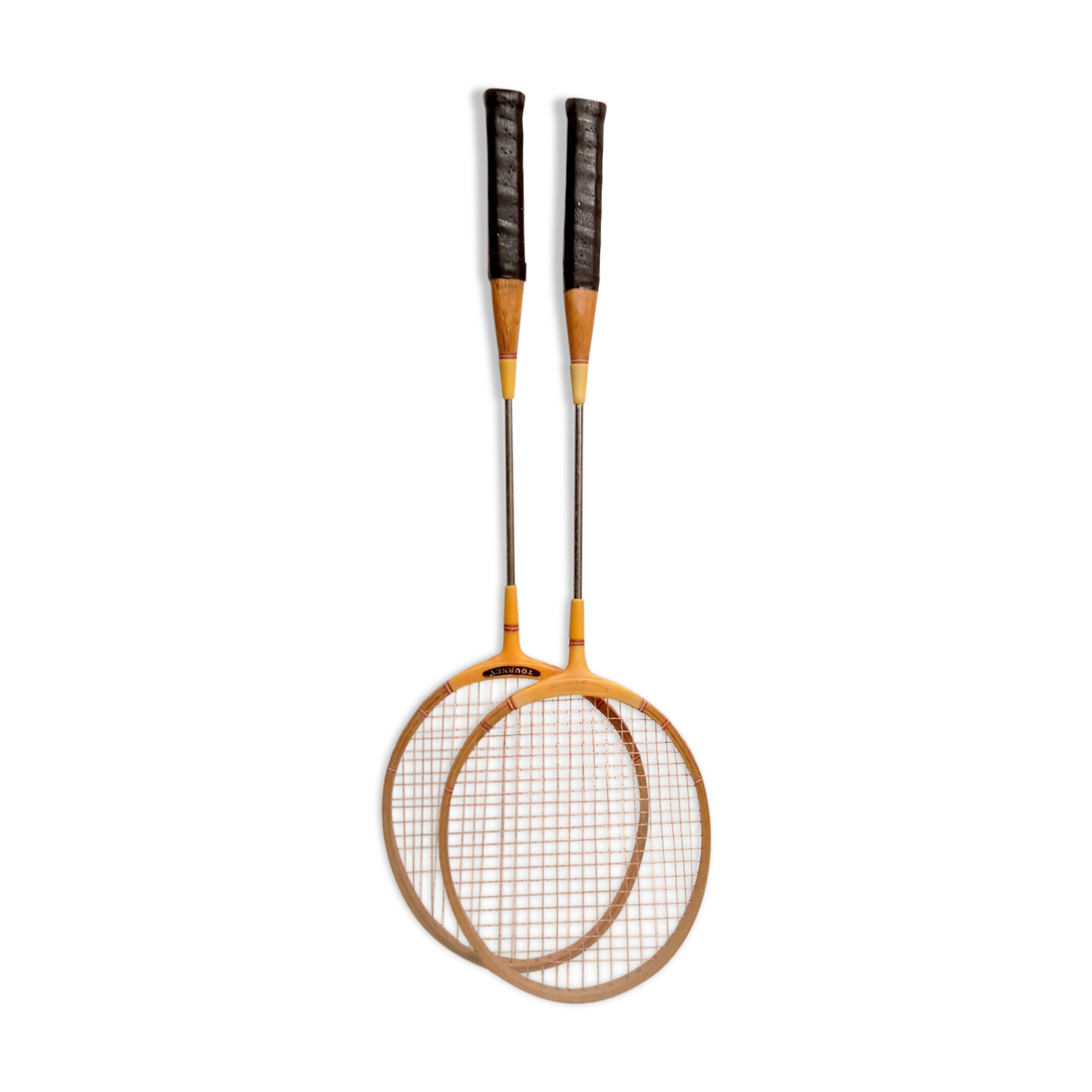 pair old wooden badminton rackets