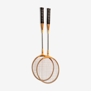 Paire raquettes de badminton anciennes en bois
