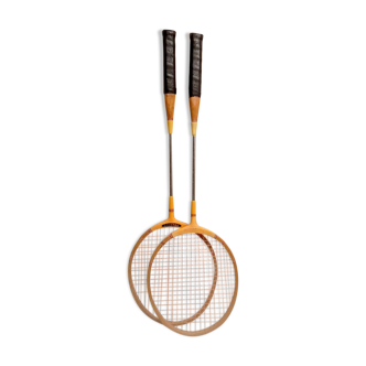 pair old wooden badminton rackets