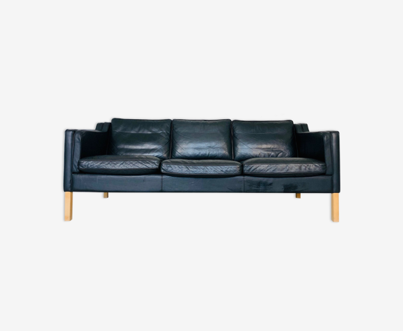 Black leather "stouby" sofa | Selency
