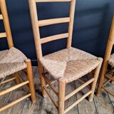 3 chaises paillées vintage, meubles sièges anciens