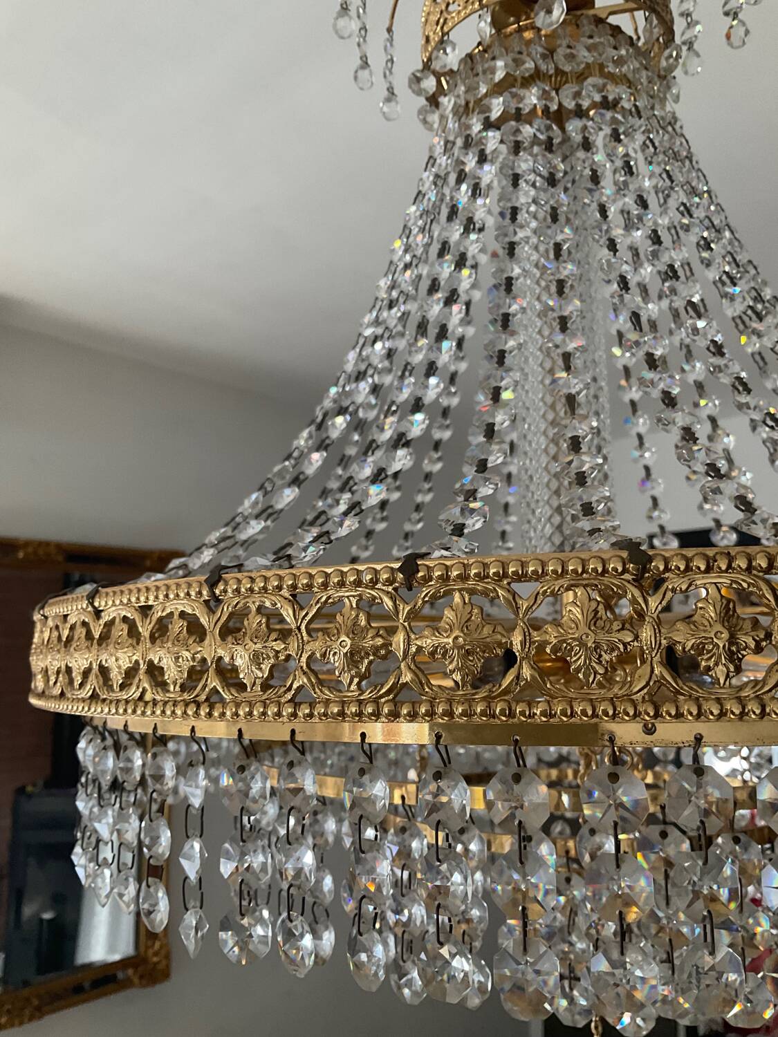 Brass hot air balloon chandelier with cascade of tassels