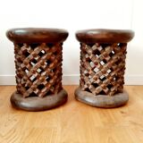 Set of 2 African Bamilike Cameroon stools, year 1950