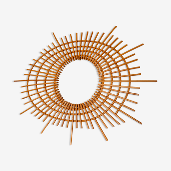 Vintage rattan sun mirror from the 60s, 73x92 cm