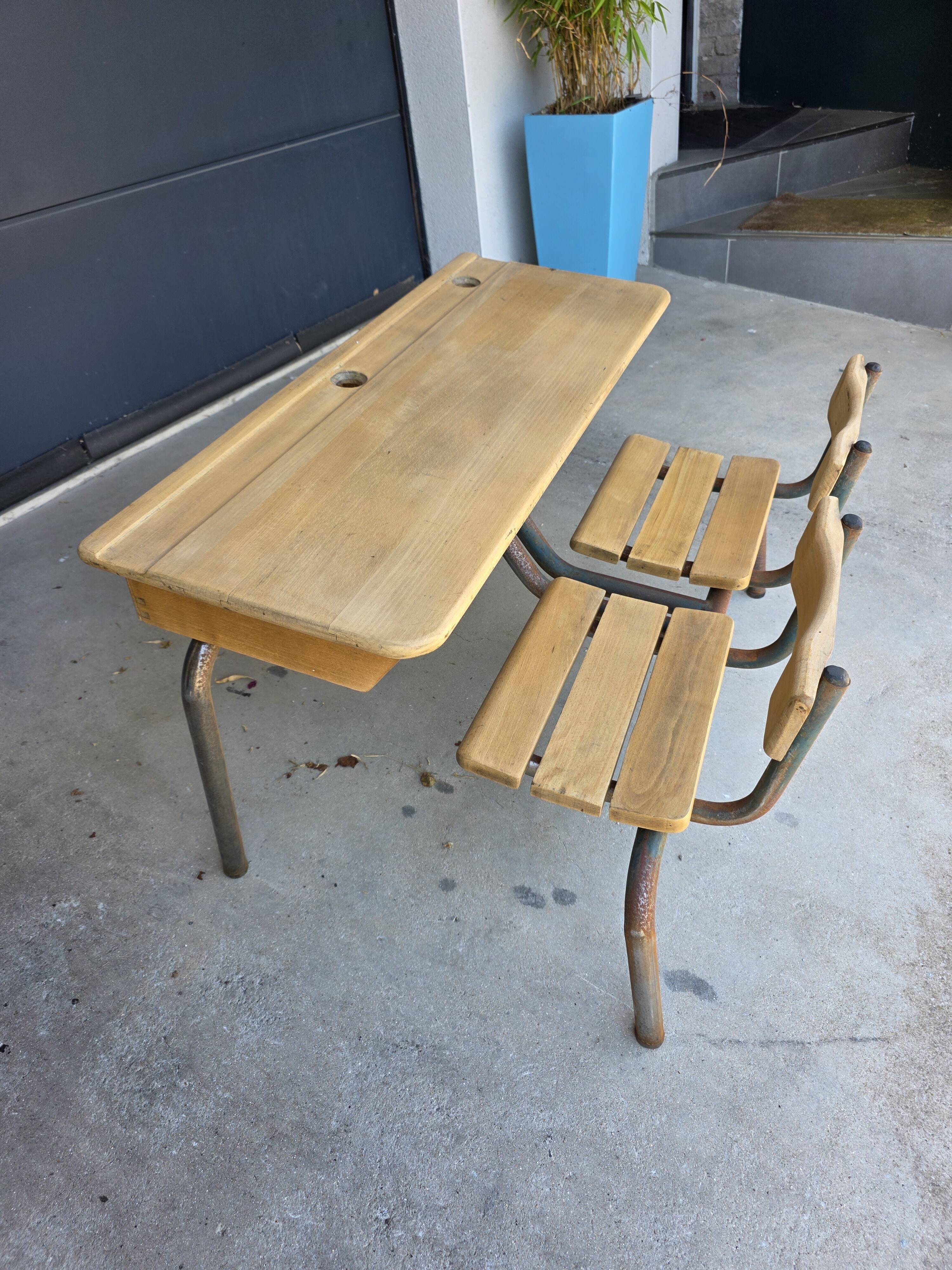 Vintage 2-seater school desk for children