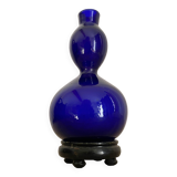 Blue opaline vase, wooden base