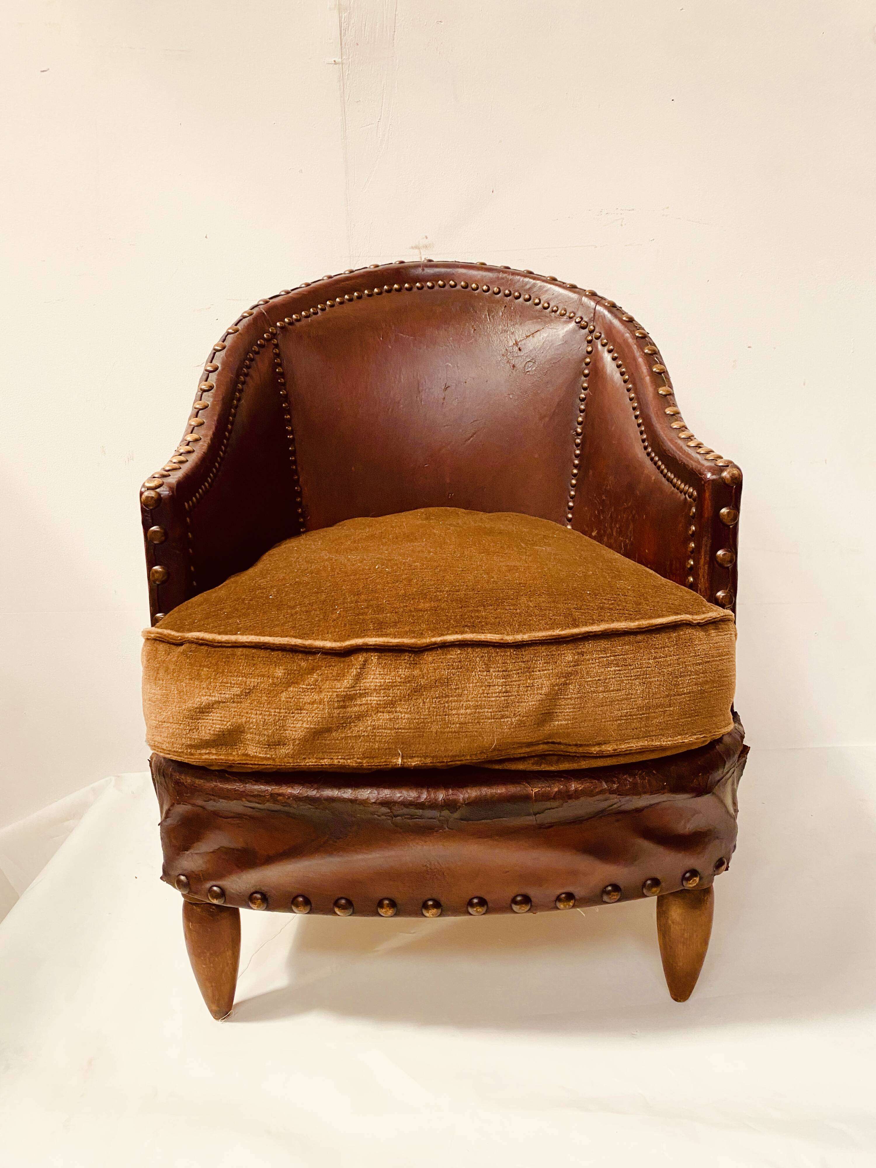 20th Century Art Deco Studded Leather Club Chair