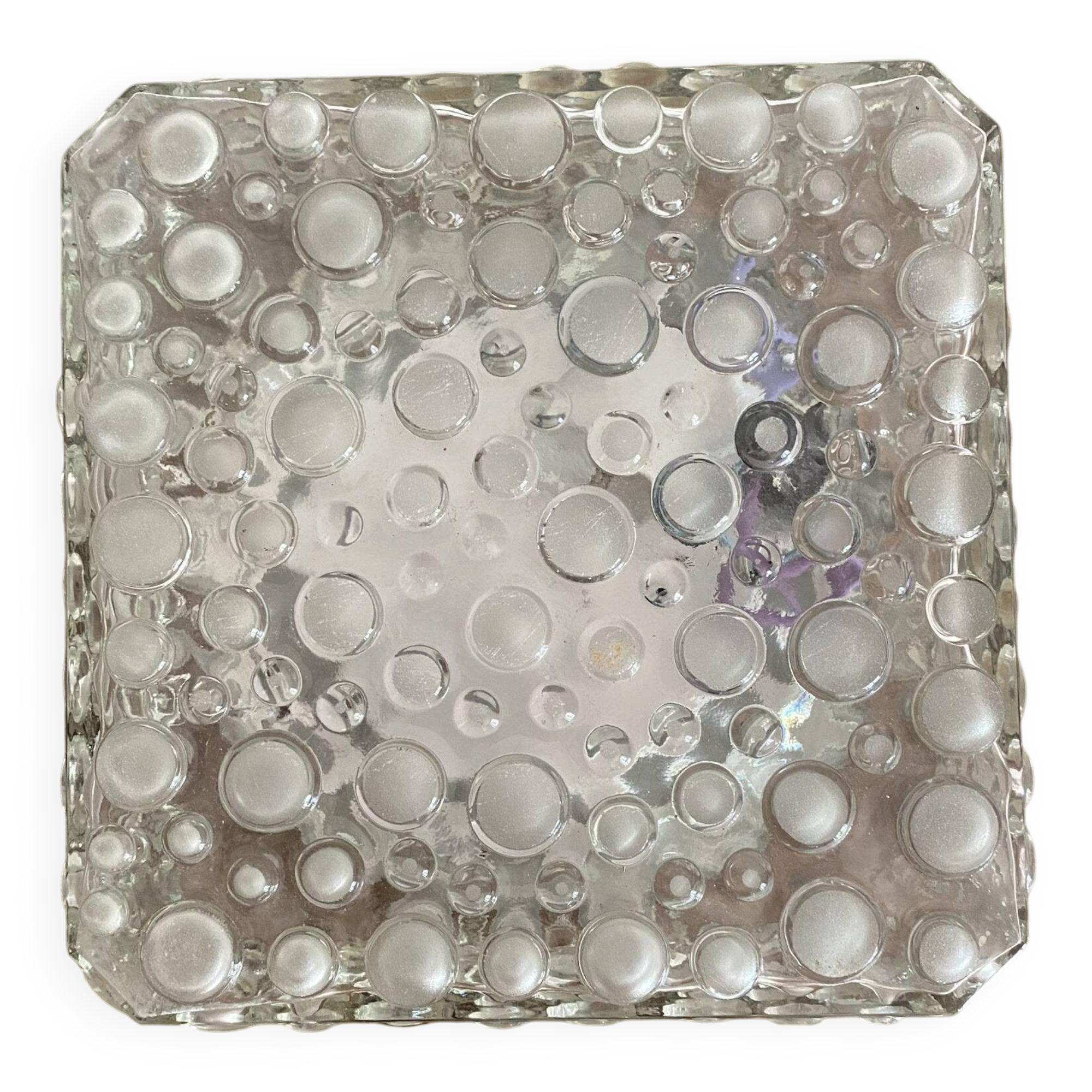 Plafonnier vintage carré en verre reliefs bulles