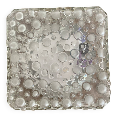 Plafonnier vintage carré en verre reliefs bulles