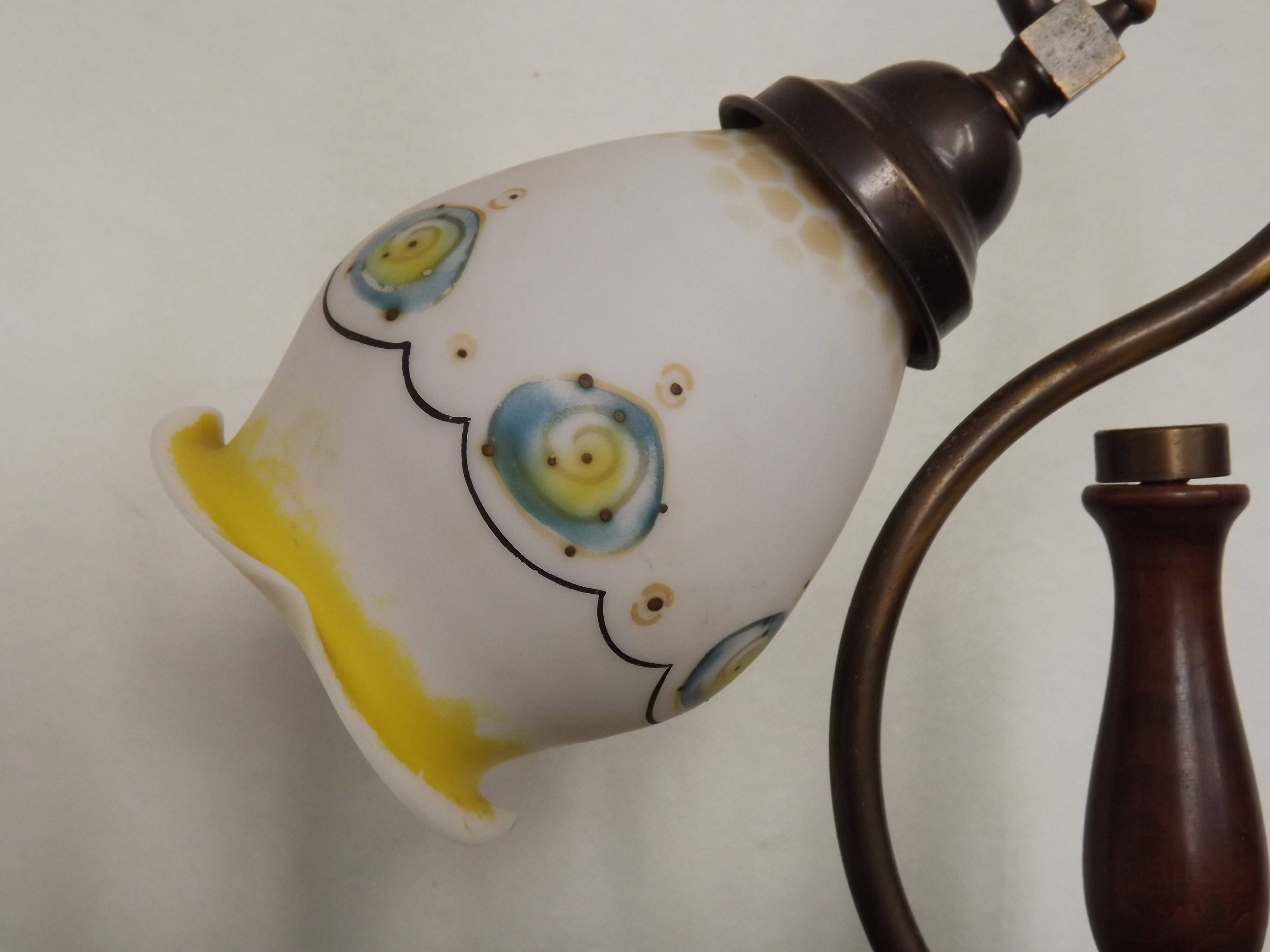 Wood and opaline glass lamp