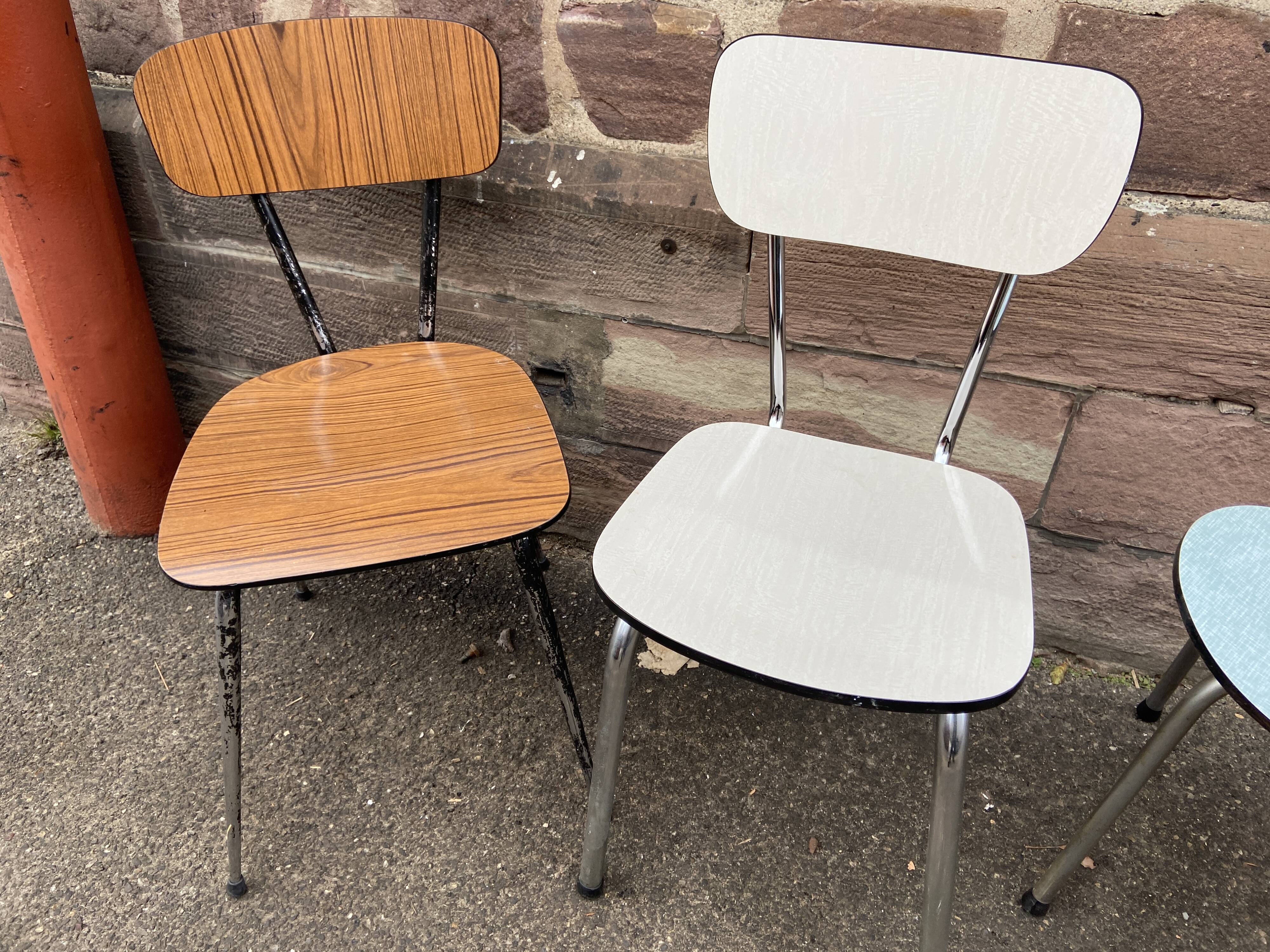 Set of 4 mismatched formica chairs 60s