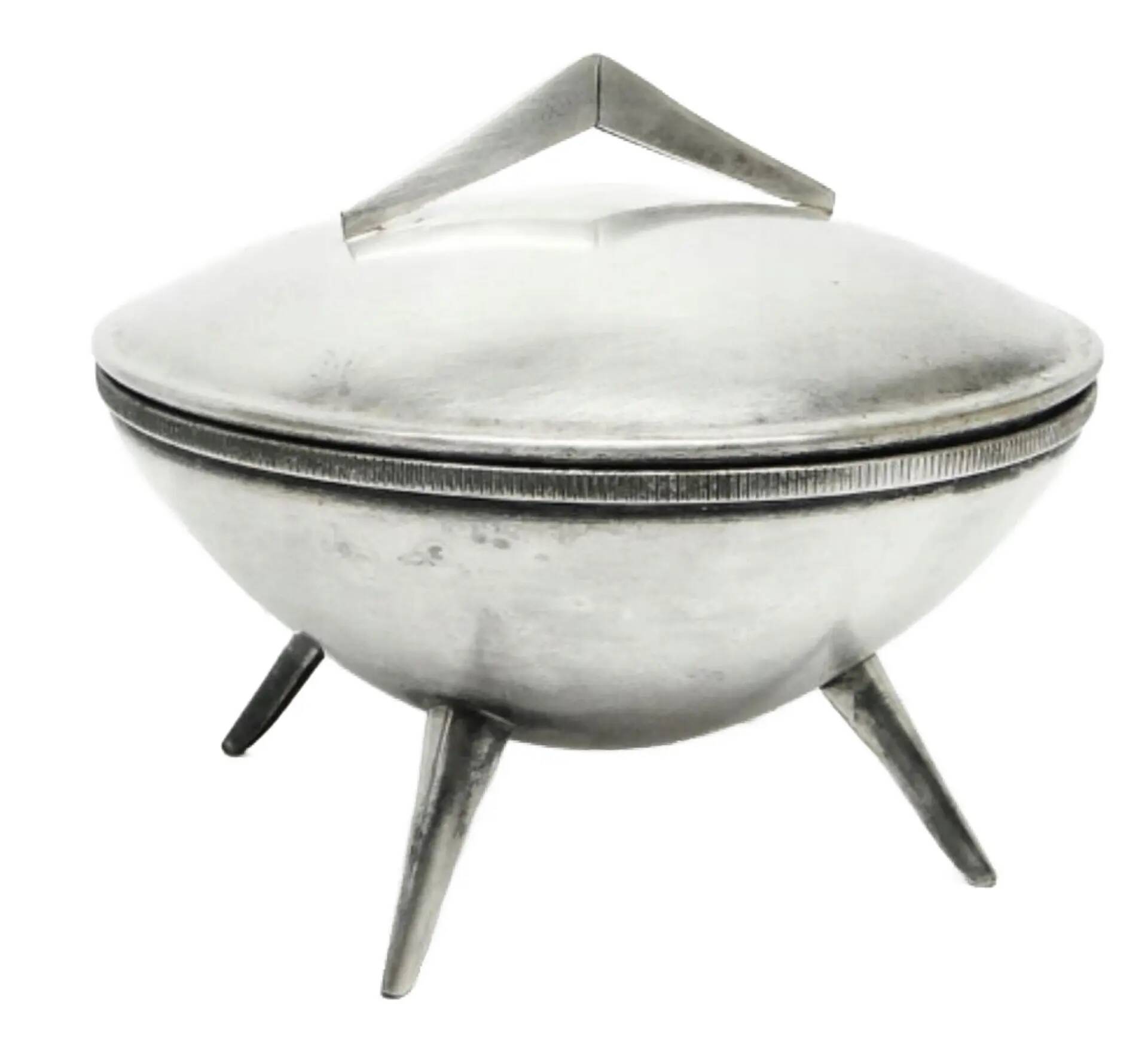 Space age sugar bowl, silver-plated brass, Poland, 1960s
