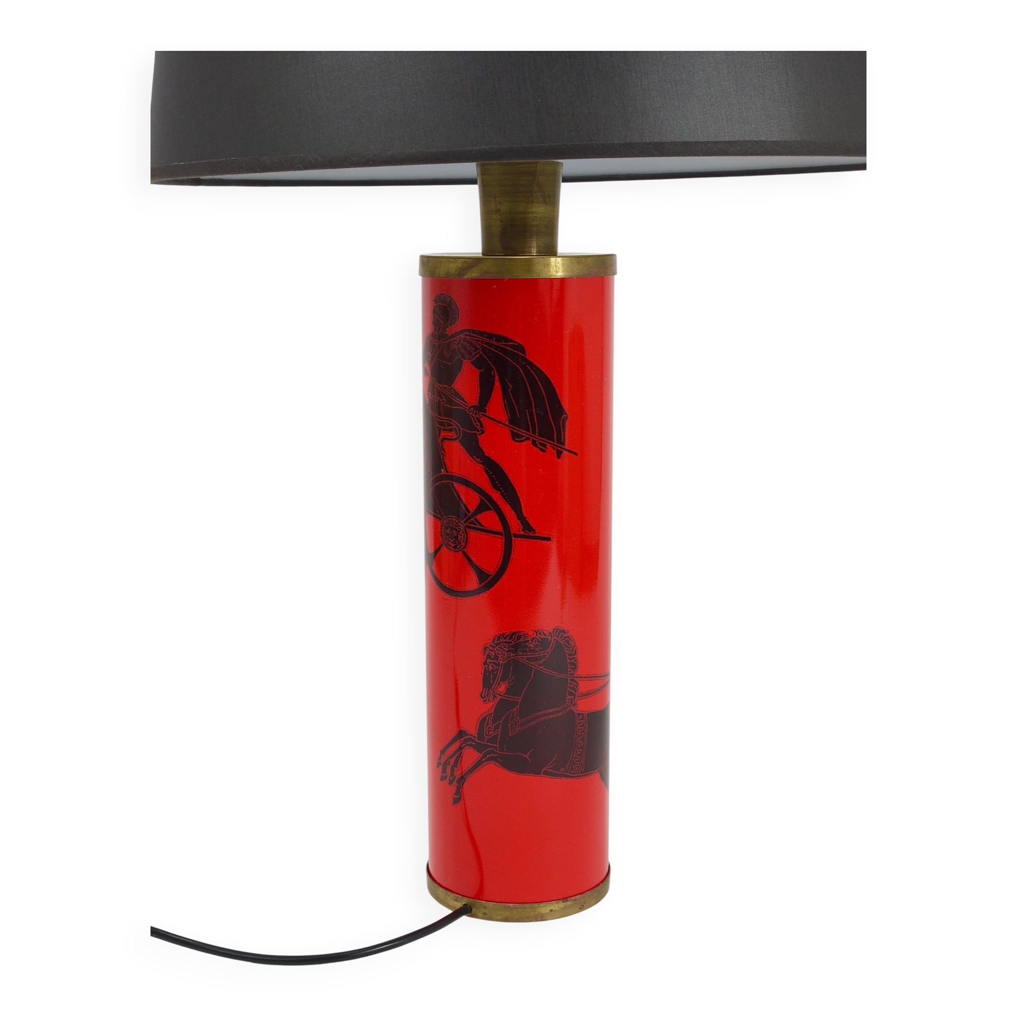 Piero Fornasetti Grande table lamp Bighe red and black mid-century, Italy, 1950s