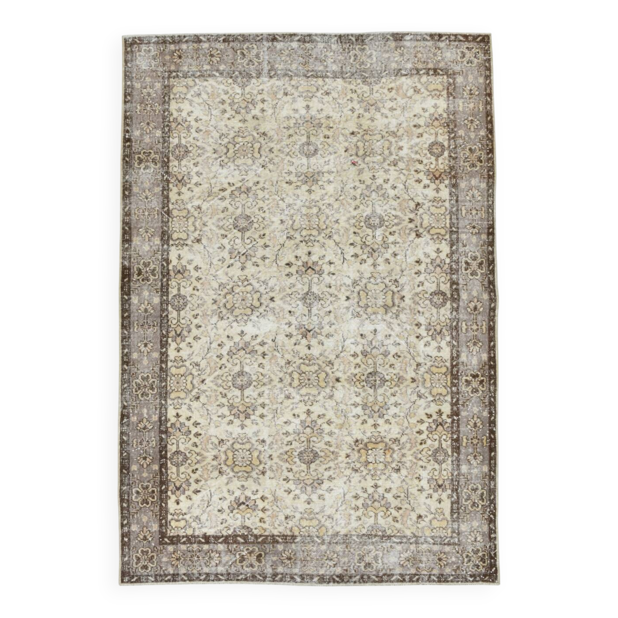 Vintage Brown & Beige Floral Bordered Rug, 184x268Cm