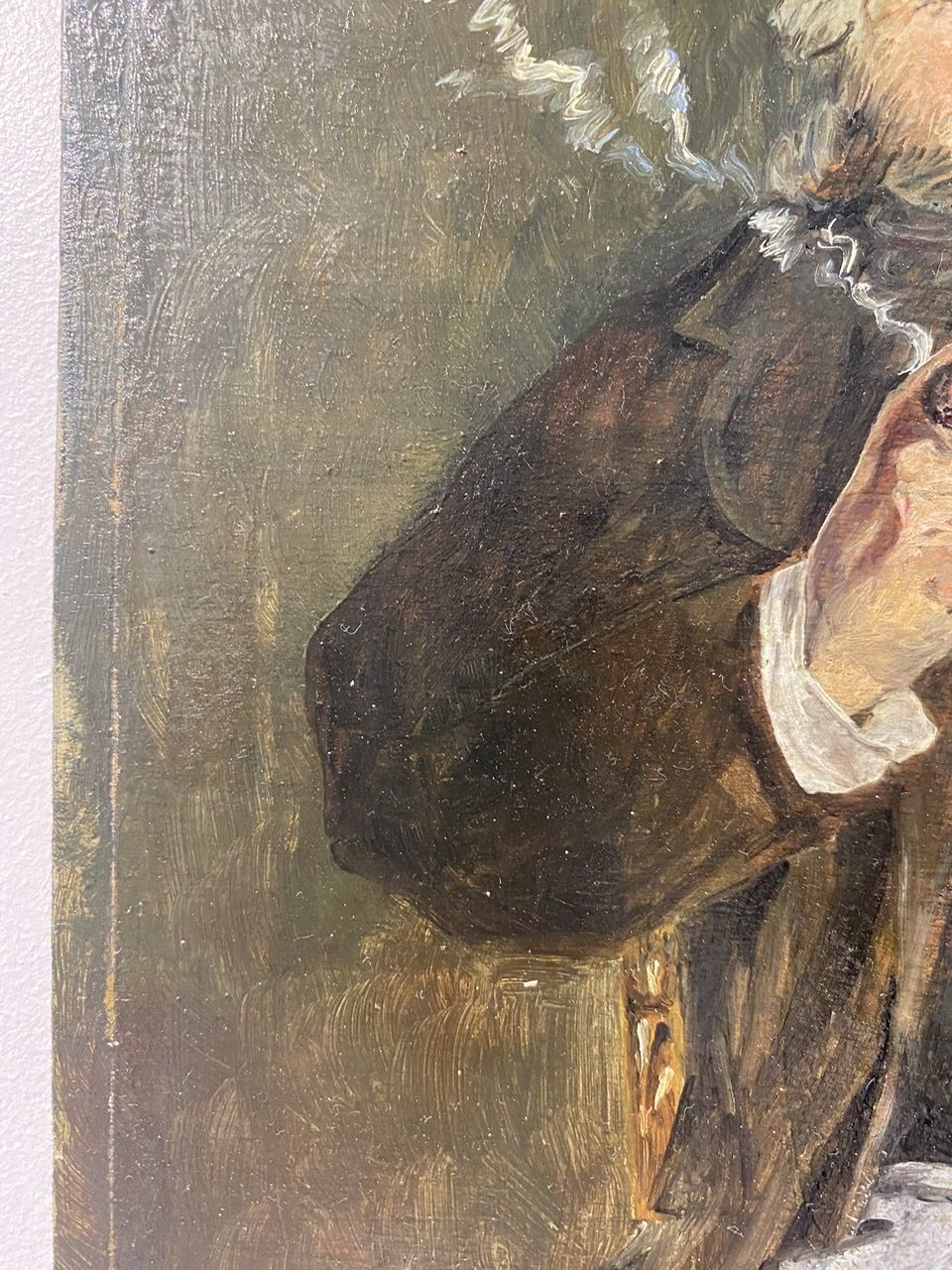 Old painting, portrait of a man with a pipe, signed and dated 57