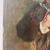 Old painting, portrait of a man with a pipe, signed and dated 57