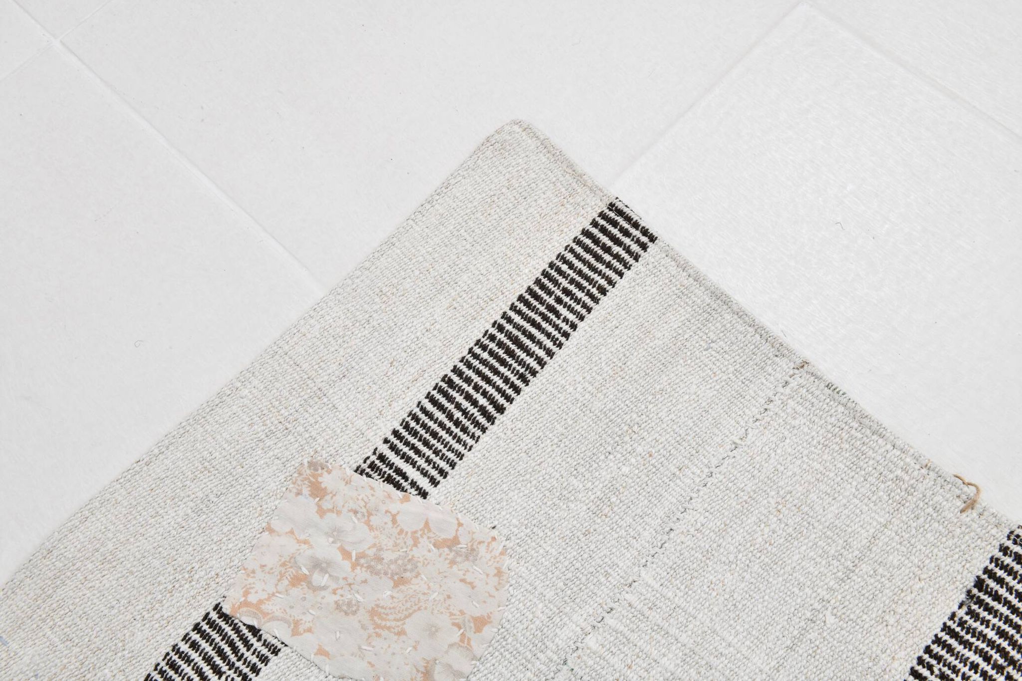 6x6 Square White & Black Vintage Kilim Rug, 187x195Cm