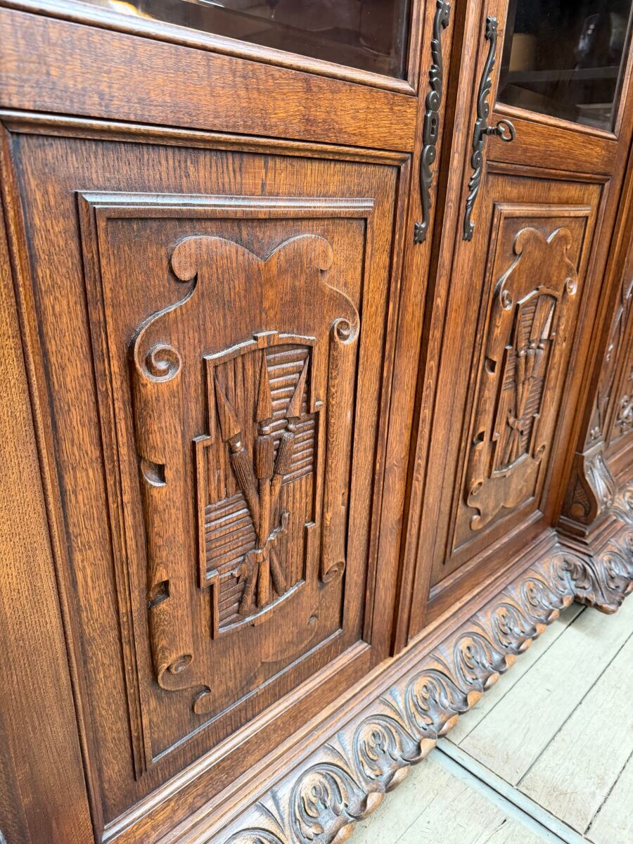 Large oak pharmacy display cabinet