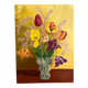 Bouquet of tulips on a golden background — Oil on panel