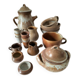 Vintage stoneware country house brunch service – teapot and bowls