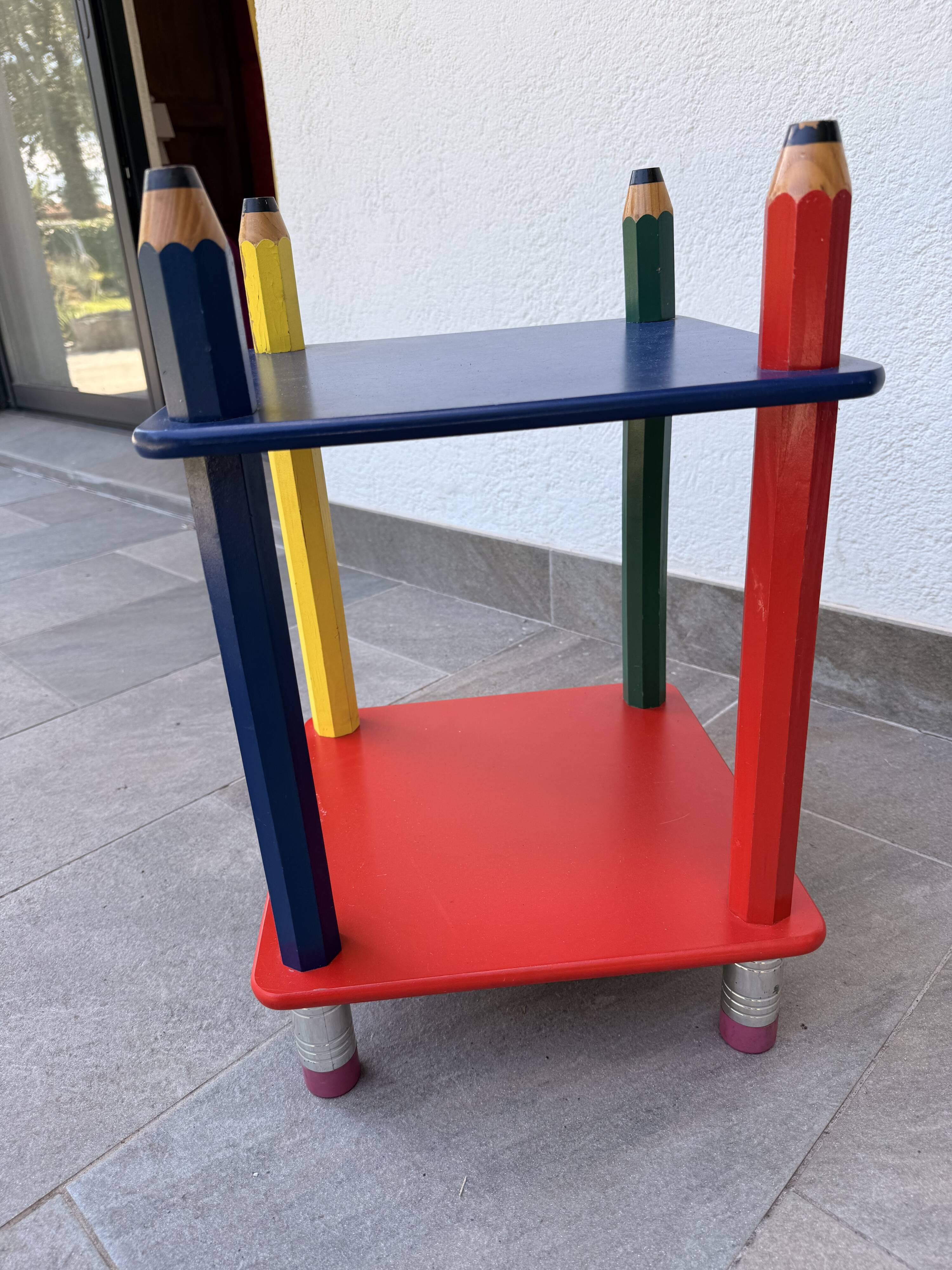 1980s side table with crayons, attributed to Pierre Sala.