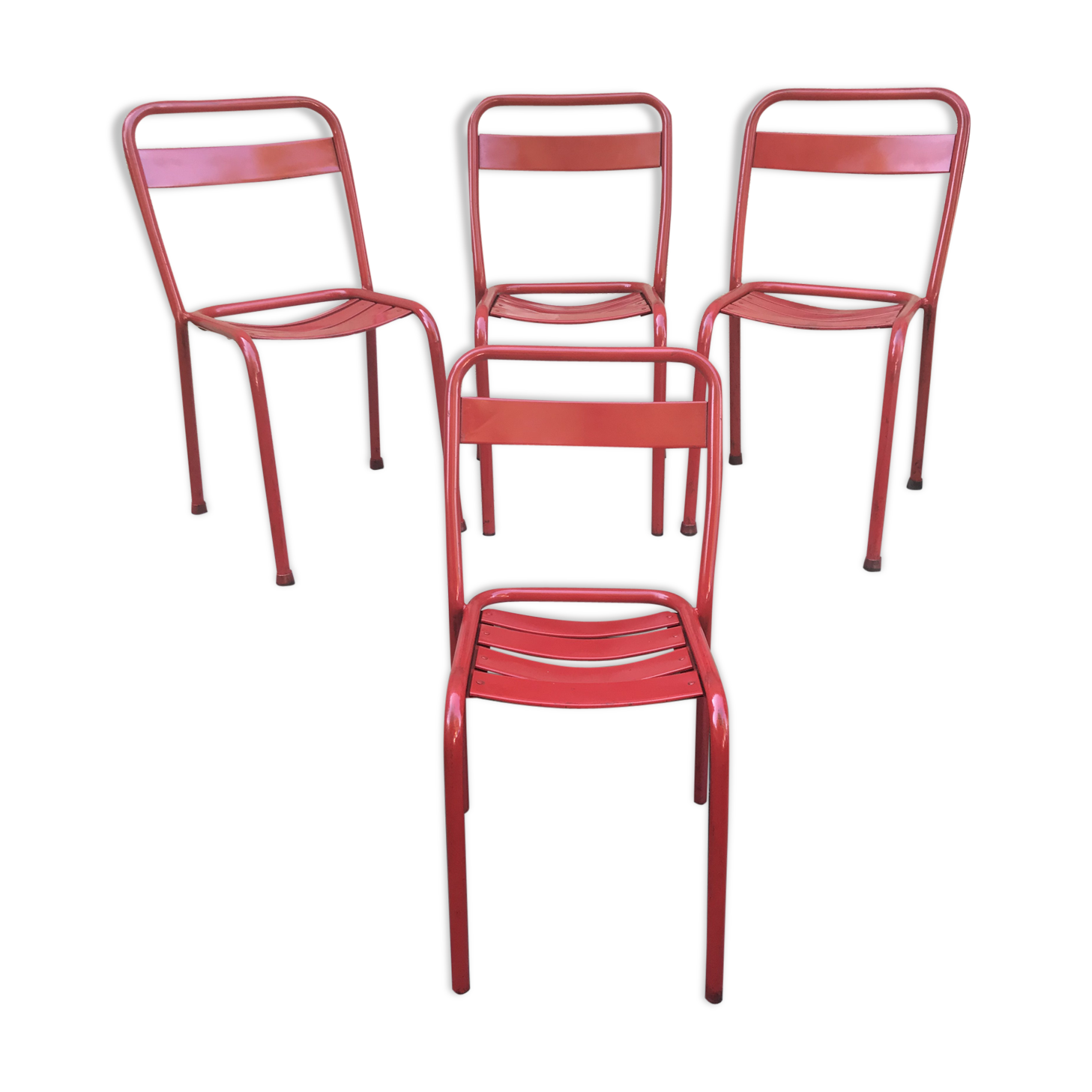 Set of 4 chairs old Tolix T1 metal stackable red vintage