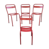 Serie de 4 chaises anciennes Tolix T1 métal rouge empilables vintage